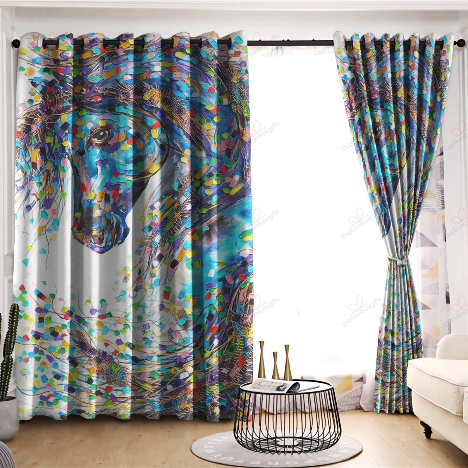 Colorful Art Horse Printed Window Curtains Home Decor