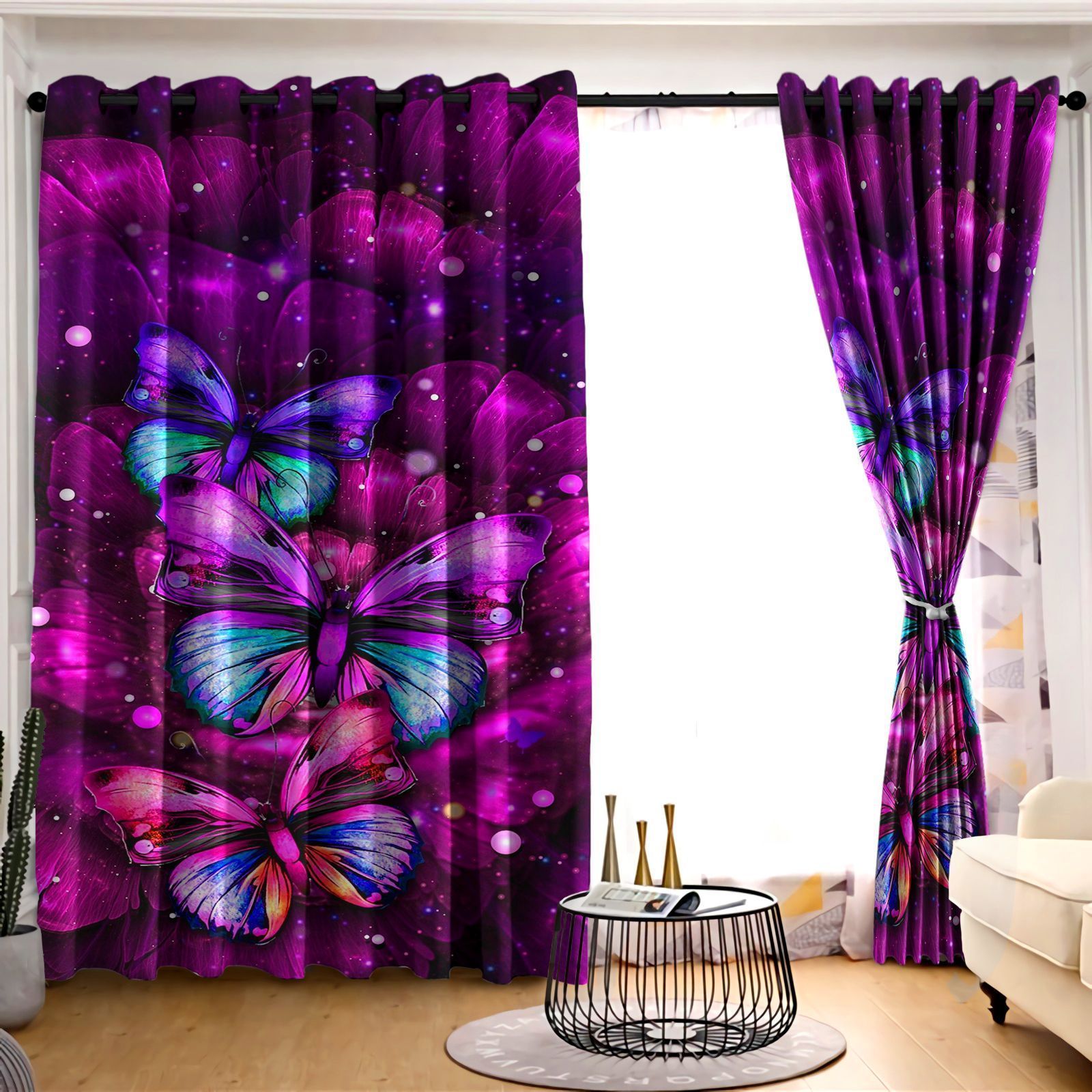 Colorful Butterfly In Heaven Printed Window Curtain