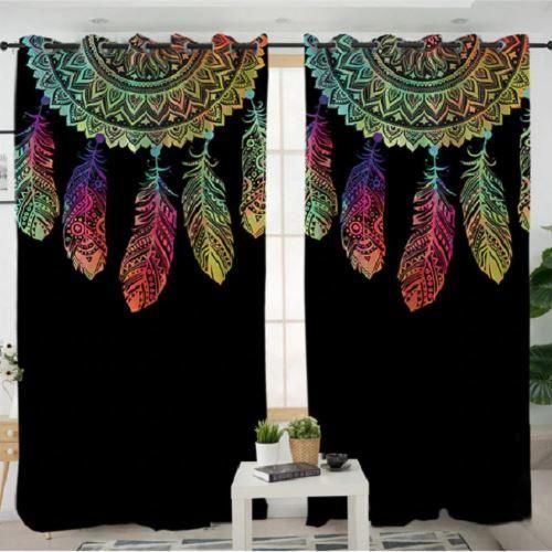 Colorful Dreamcatcher With Feather Printed Window Curtain