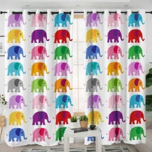 Colorful Elephant Motif Cute Design Printed Window Curtain