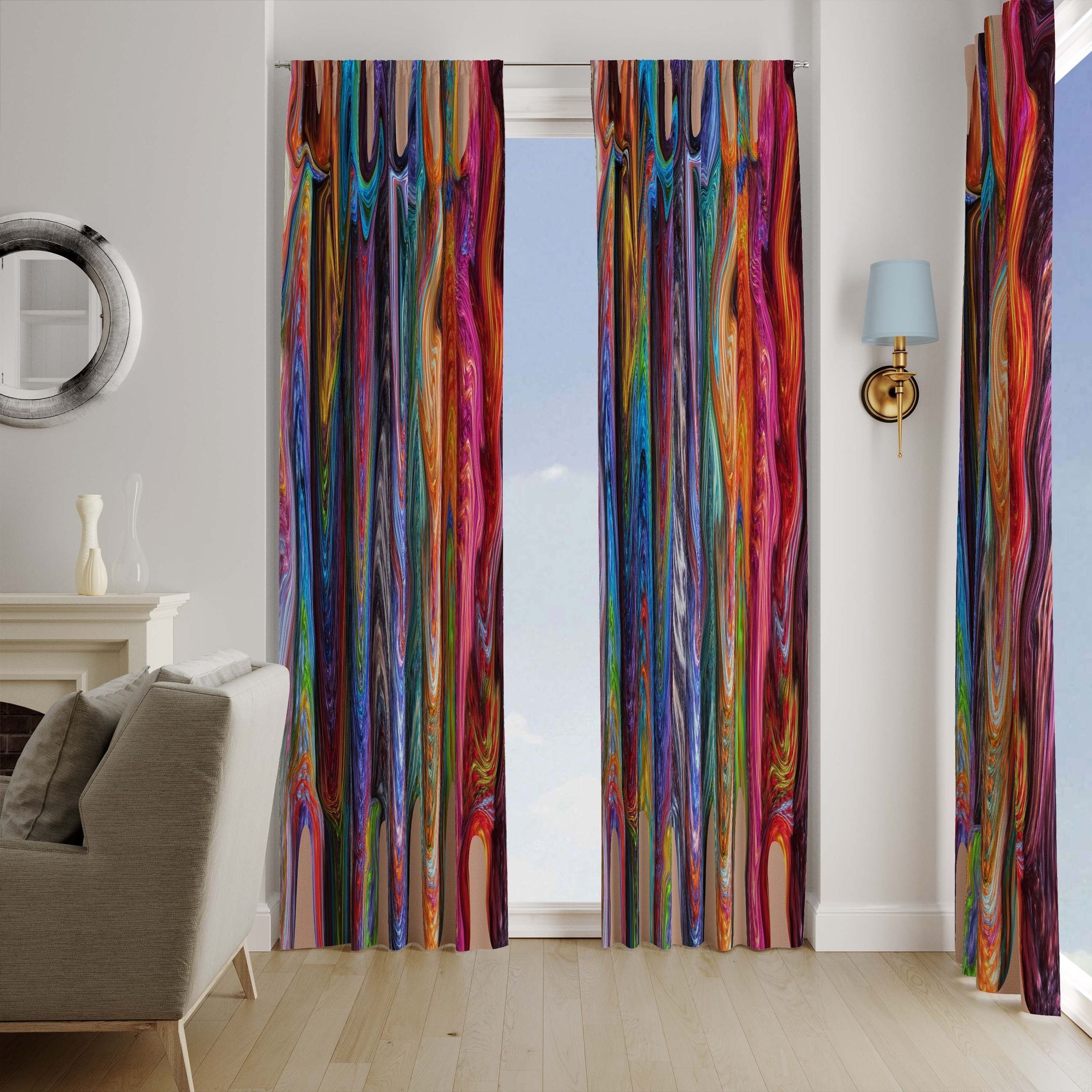 Colorful Hippie Swirls Window Curtains Home Decor