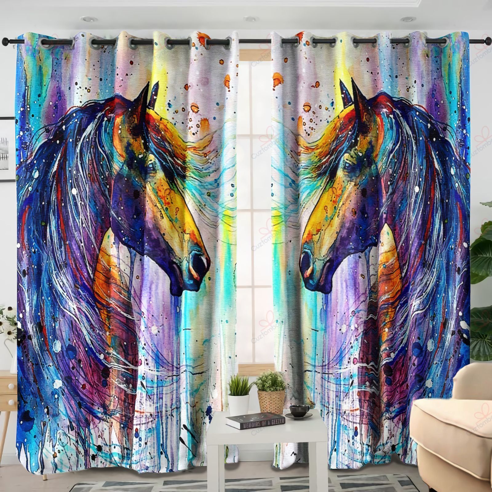 Colorful Horse Art Printed Window Curtain Home Decor