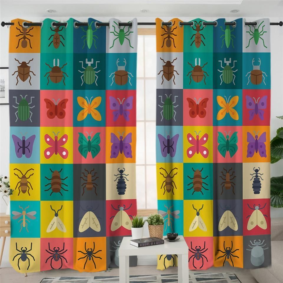 Colorful Insects Pattern  Window Curtain Home Decor