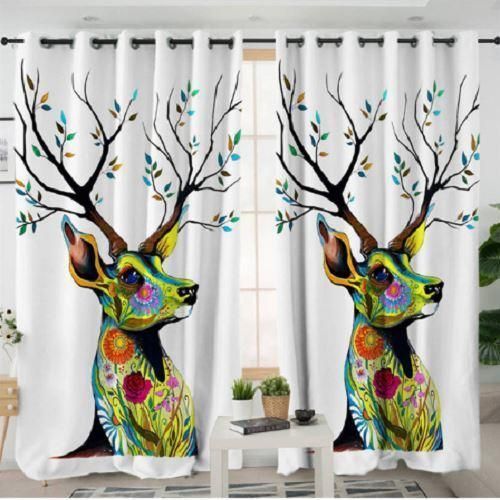 Colorful Leaves Horn Elk Printed Window Curtain