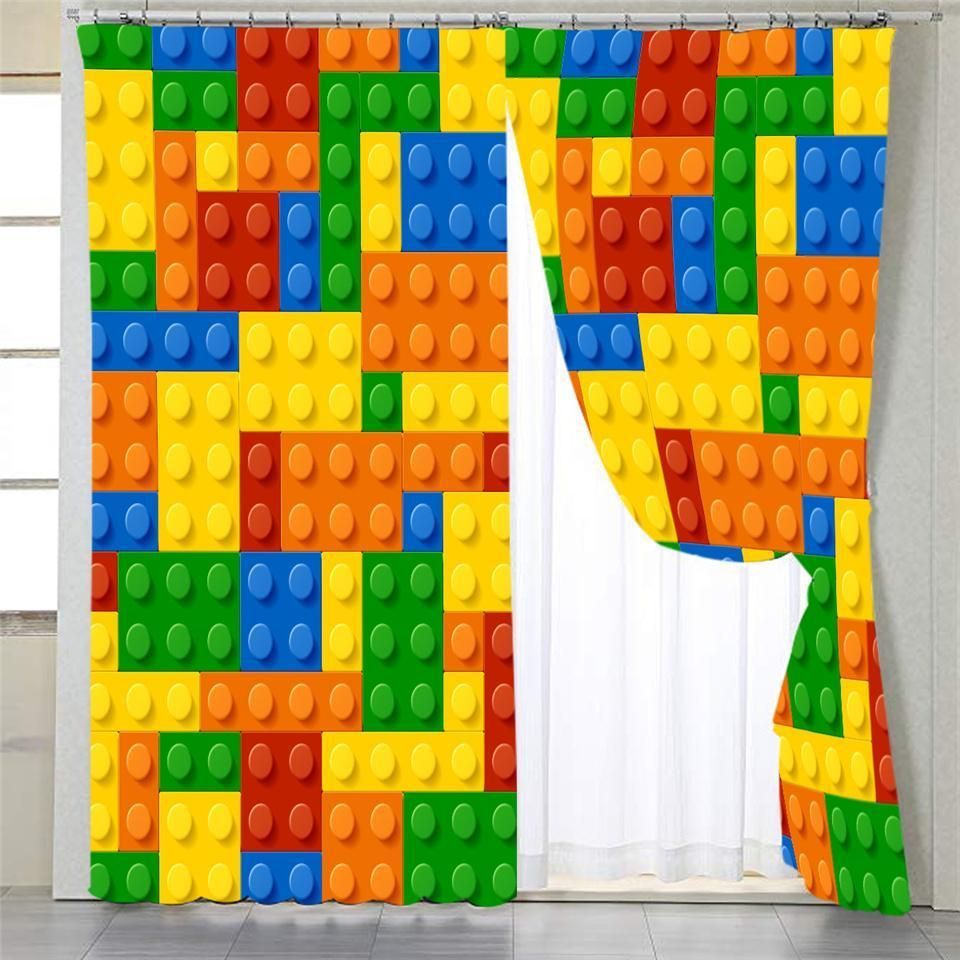 Colorful Lego Tiles  3D Printed Window Curtain Home Decor
