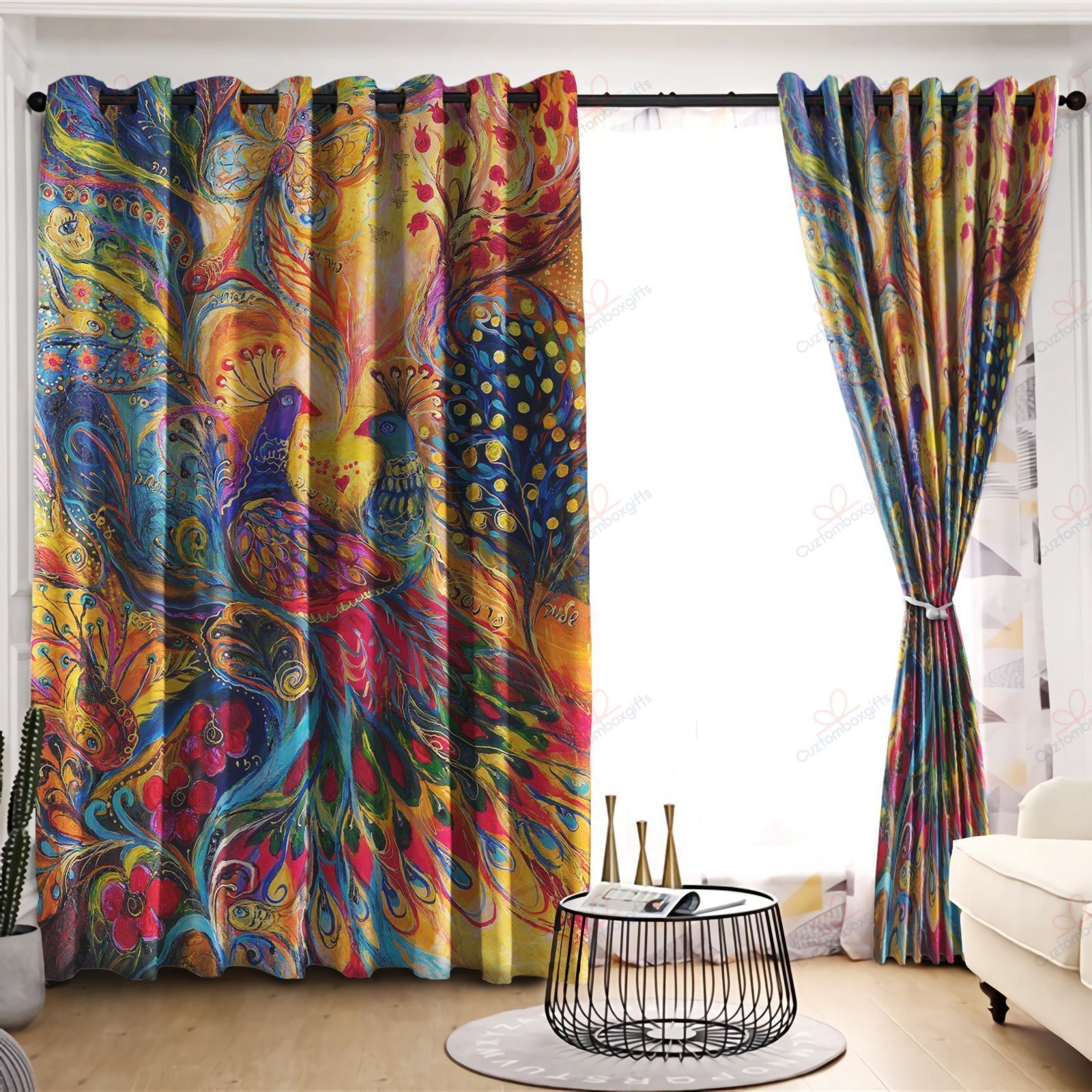 Colorful Peacocks Printed Window Curtain Home Decor