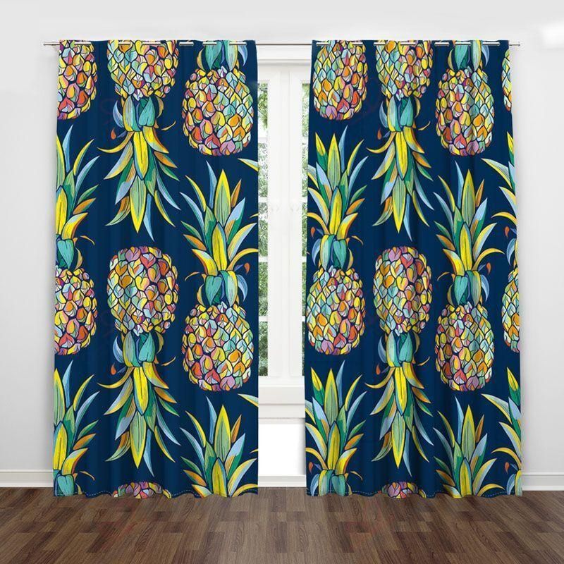 Colorful Pineapples Dark Blue Printed Window Curtain Home Decor