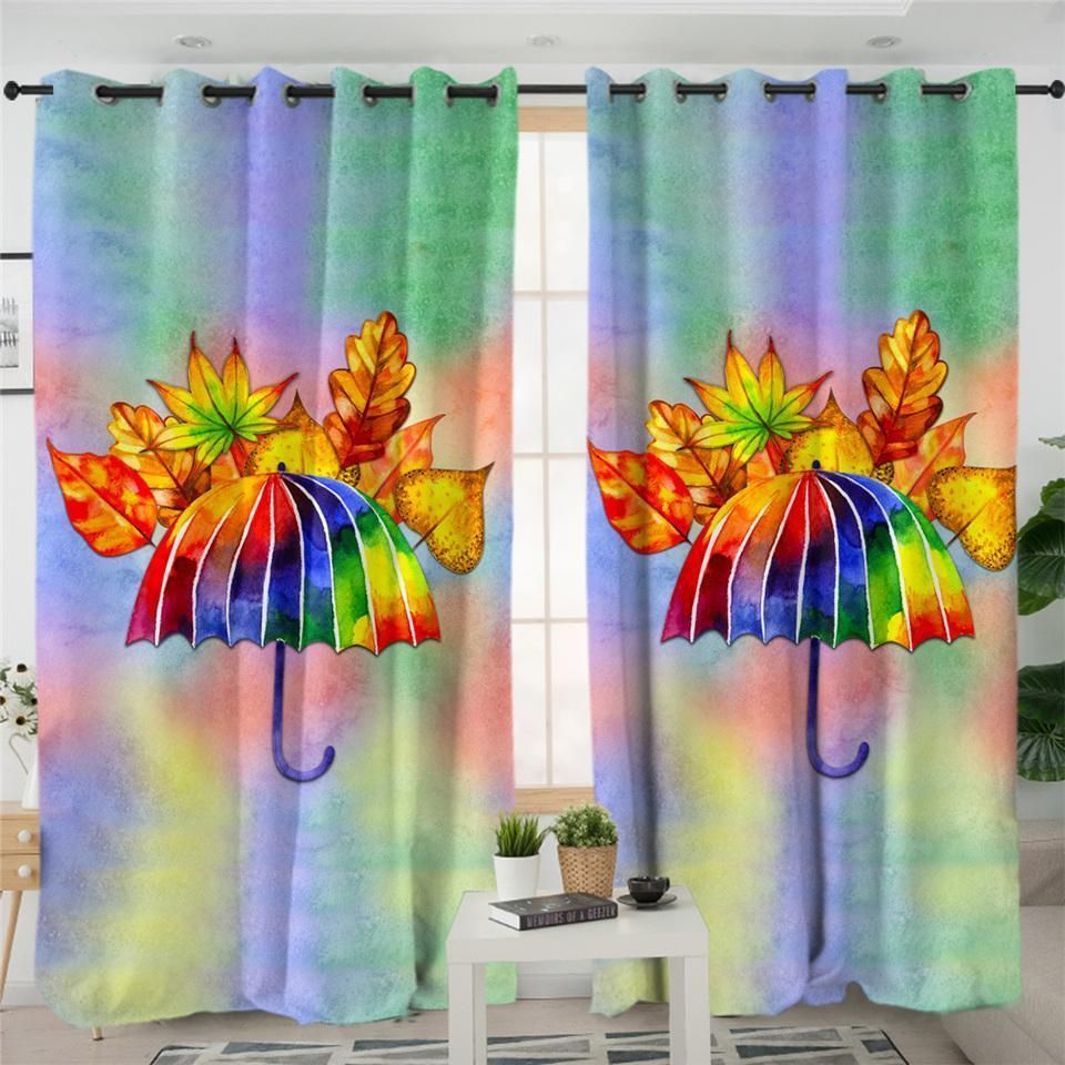Colorful Rainbow Umbrella Printed Window Curtain Home Decor