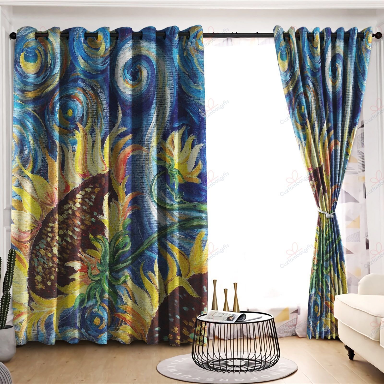 Colorful Sunflower Art Printed Window Curtain Home Decor