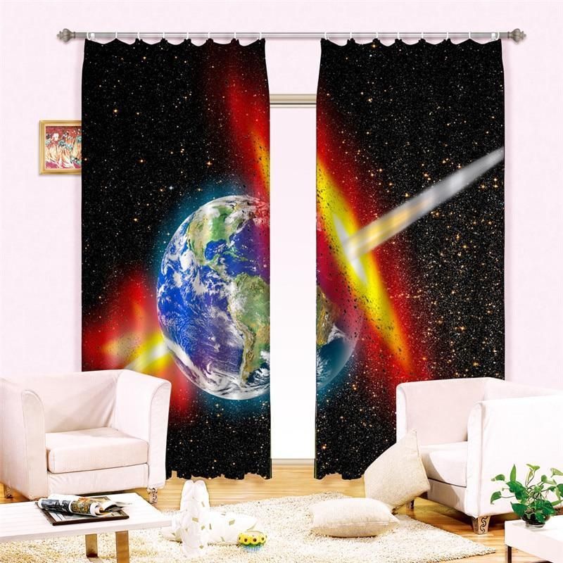 Comet Hits Earth Painting Printed Window Curtain