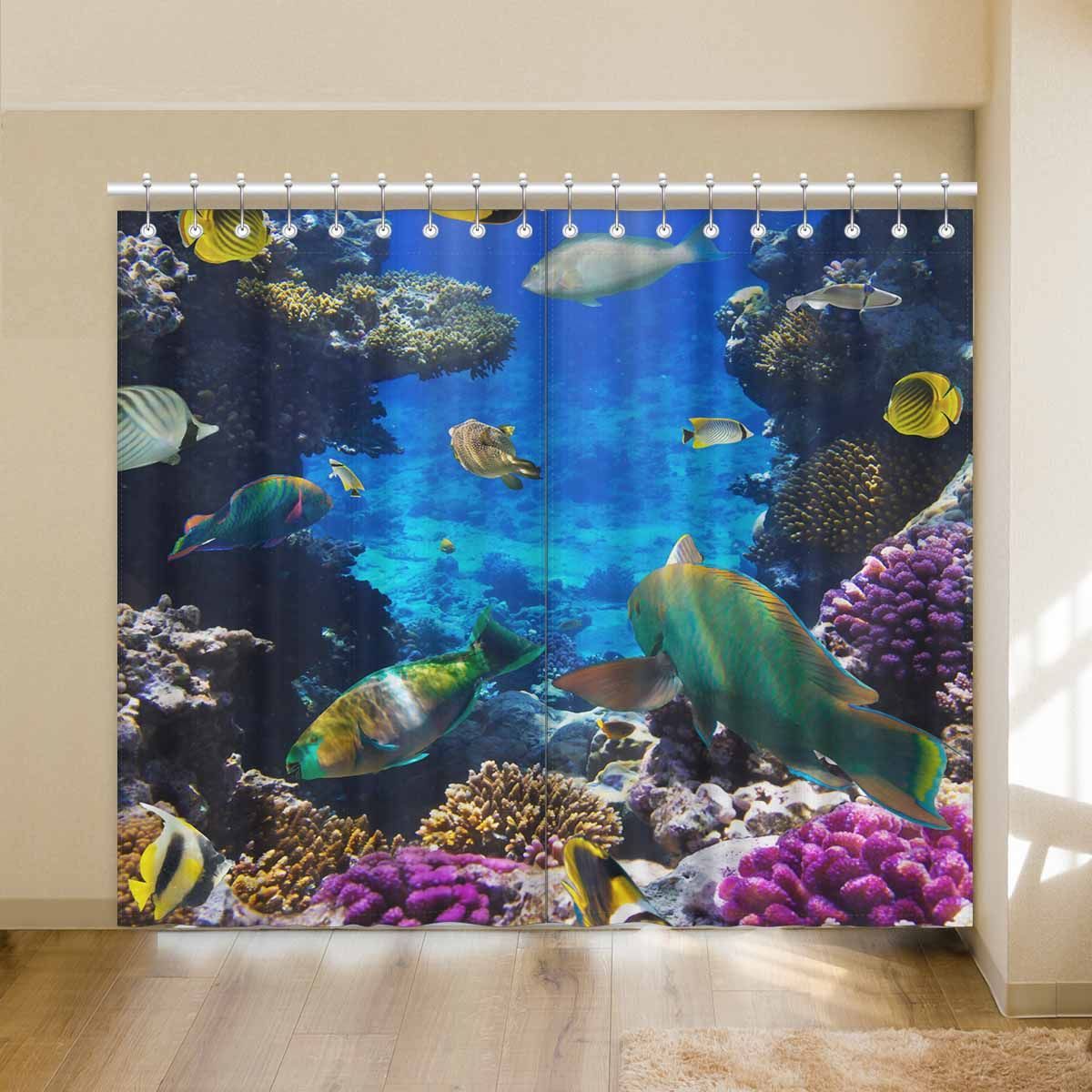 Coral Colony Coral Fish Underwater Printed Window Curtain