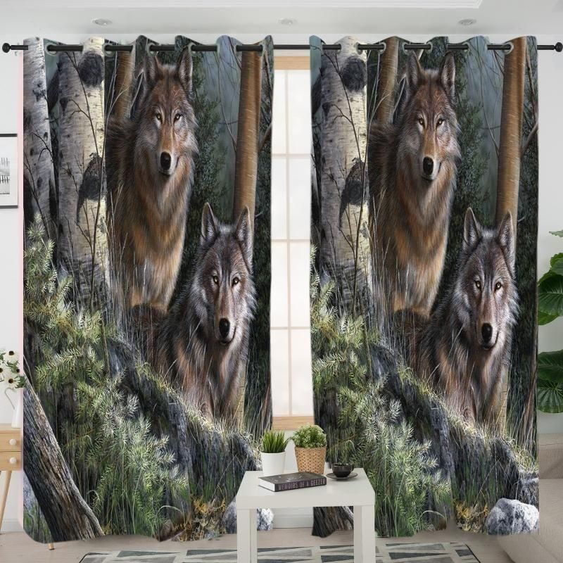 Couple Forrest Wolves Native American Printed Window Curtain Home Decor
