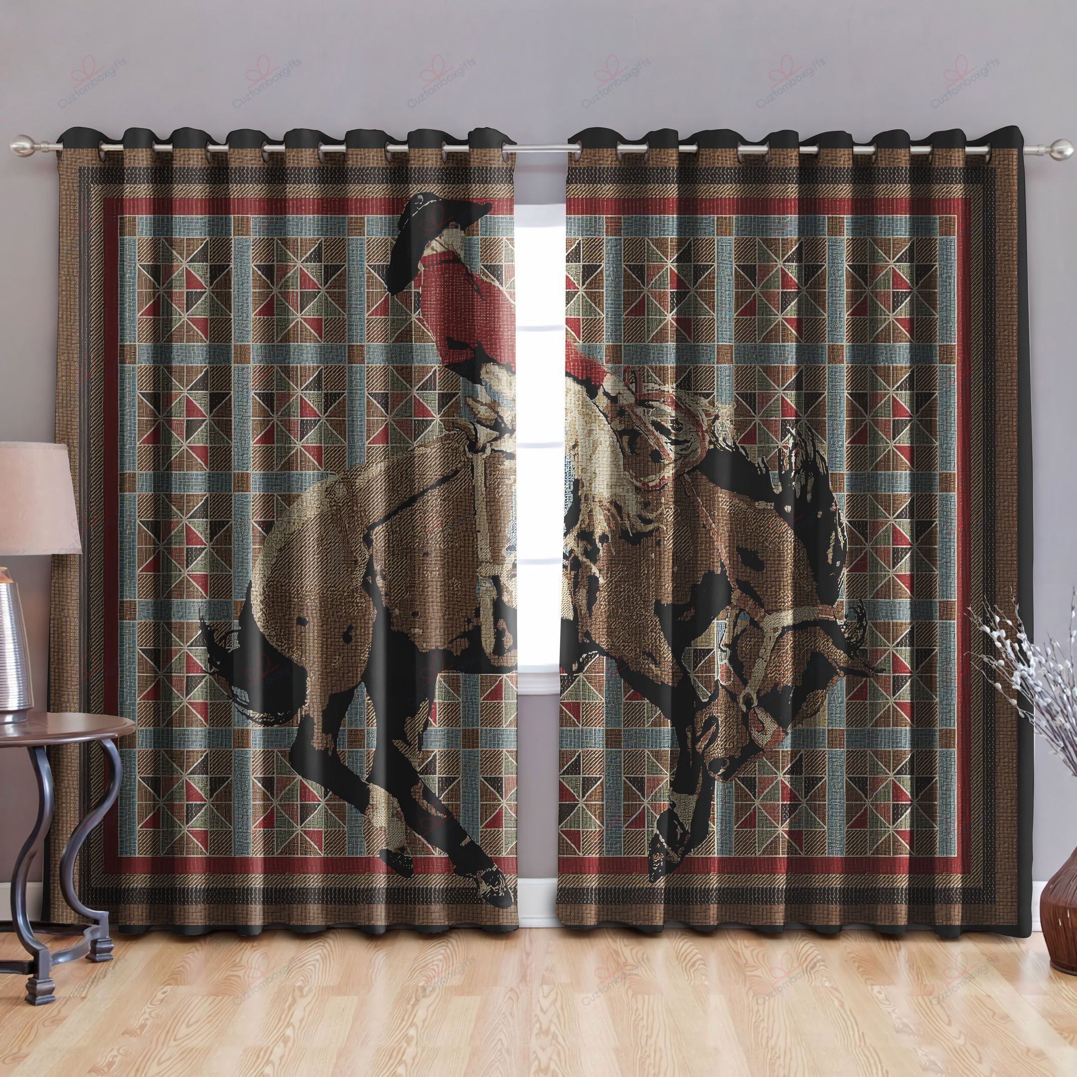 Cowboy Riding Horse Printed Window Curtain Home Decor