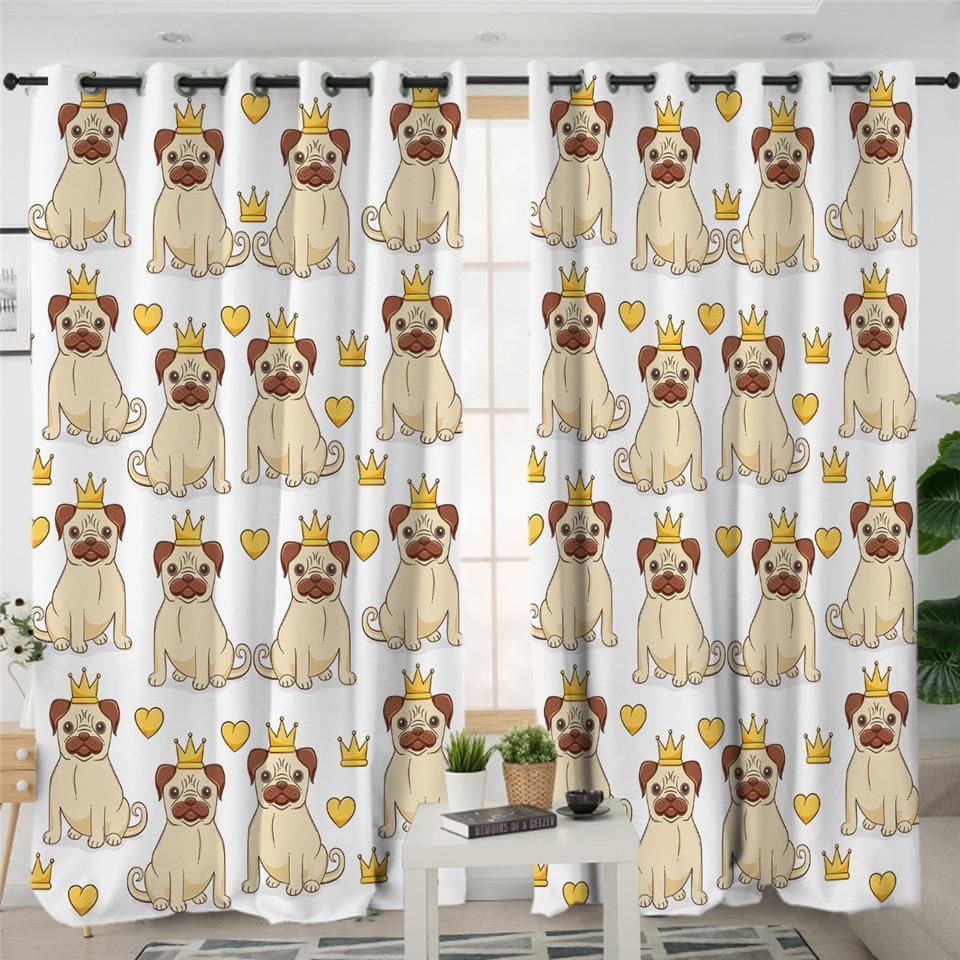 Crown Pug Themed Printed Window Curtains Home Decor