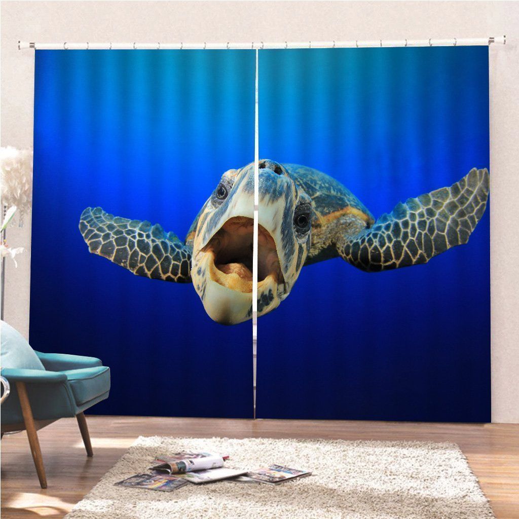 Curious Sea Turtle Comes Up To Say Hello Printed Window Curtain