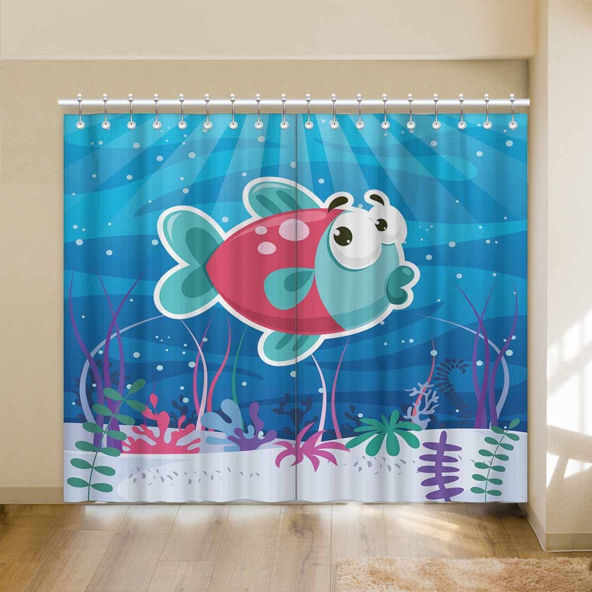 Cute Big Eye Fish Printed Window Curtain