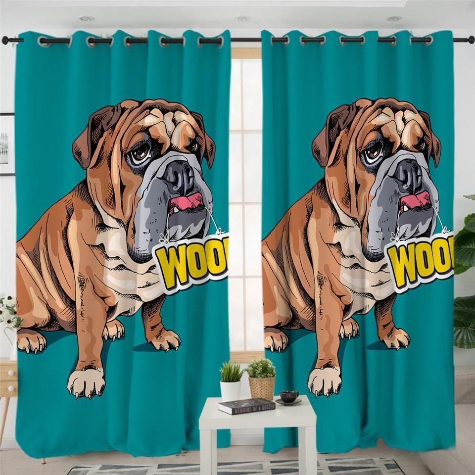 Cute Bulldog Printed Window Curtains Home Decor