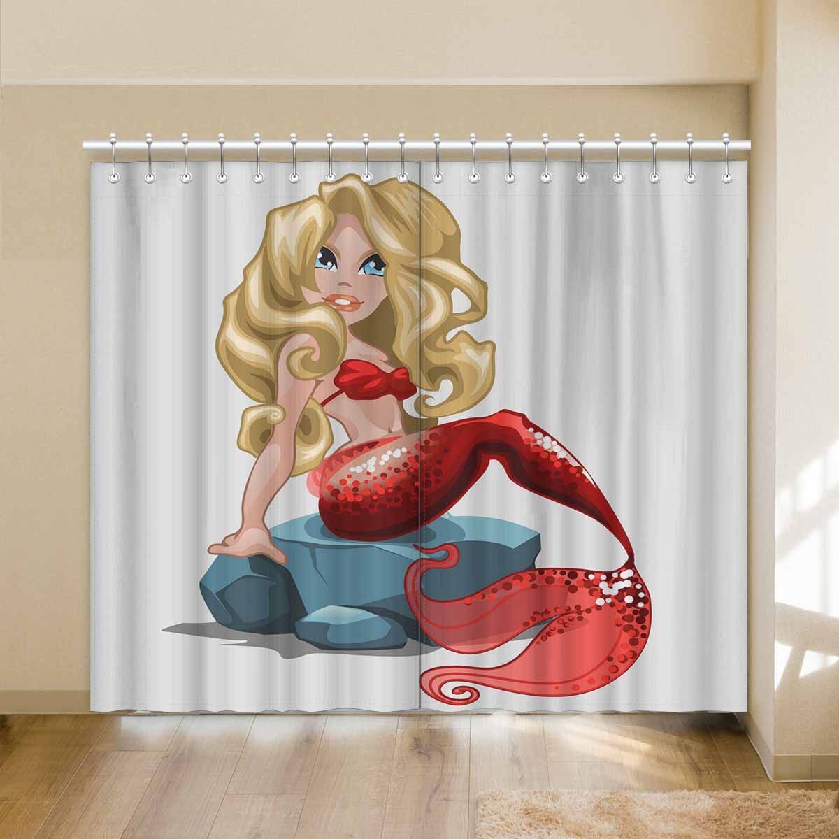 Cute Cartoon Mermaid White Background Printed Window Curtain