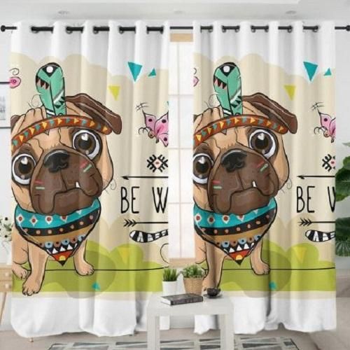 Cute Native Pug With Butterfly Printed Window Curtain