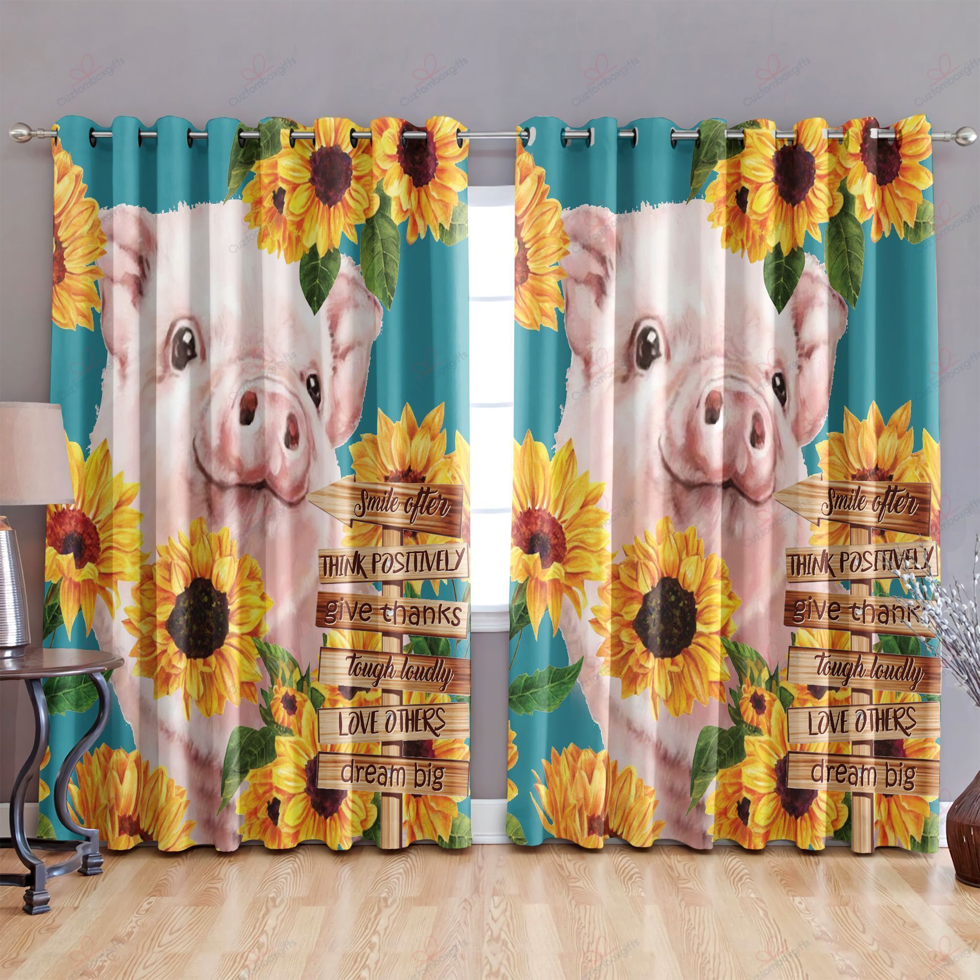 Cute Pig Sunflower Garden Printed Window Curtain Home Decor