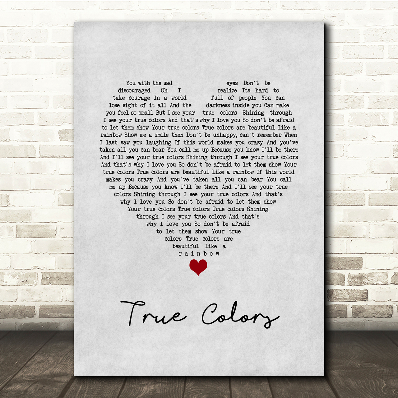 Cyndi Lauper True Colors Grey Heart Song Lyric Music Print