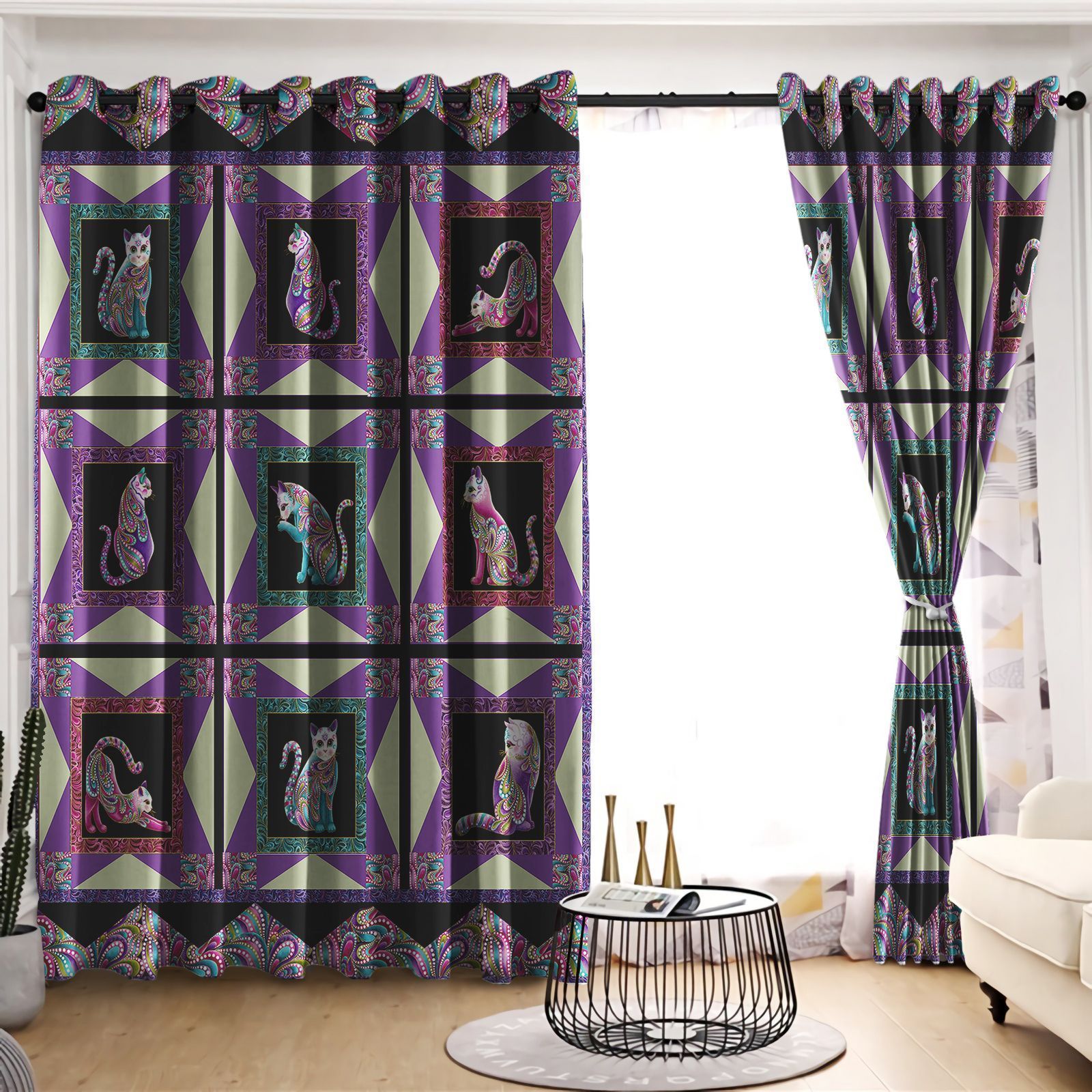 Daily Activities Of Cat Printed Window Curtain Home Decor