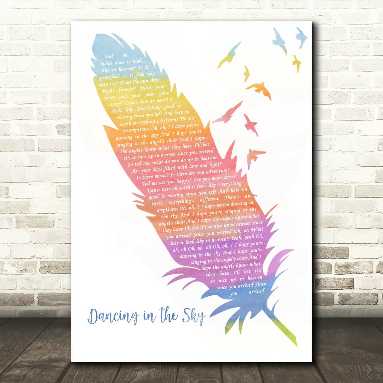 Dani and Lizzy Dancing in the Sky Watercolour Feather & Birds Song Lyric Print