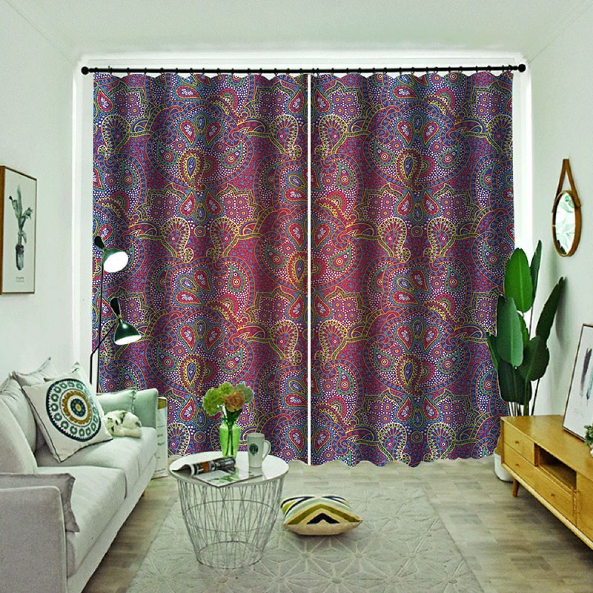 Dark Color Paisley Design Printed Window Curtain Home Decor
