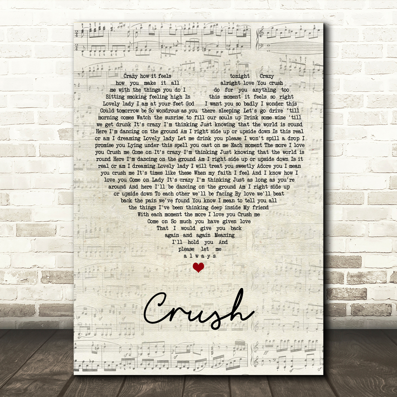 Dave Matthews Band Crush Script Heart Song Lyric Print
