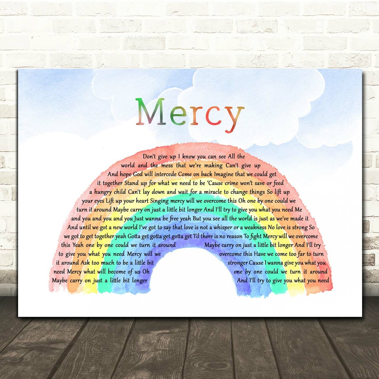 Dave Matthews Band Mercy Watercolour Rainbow & Clouds Song Lyric Print