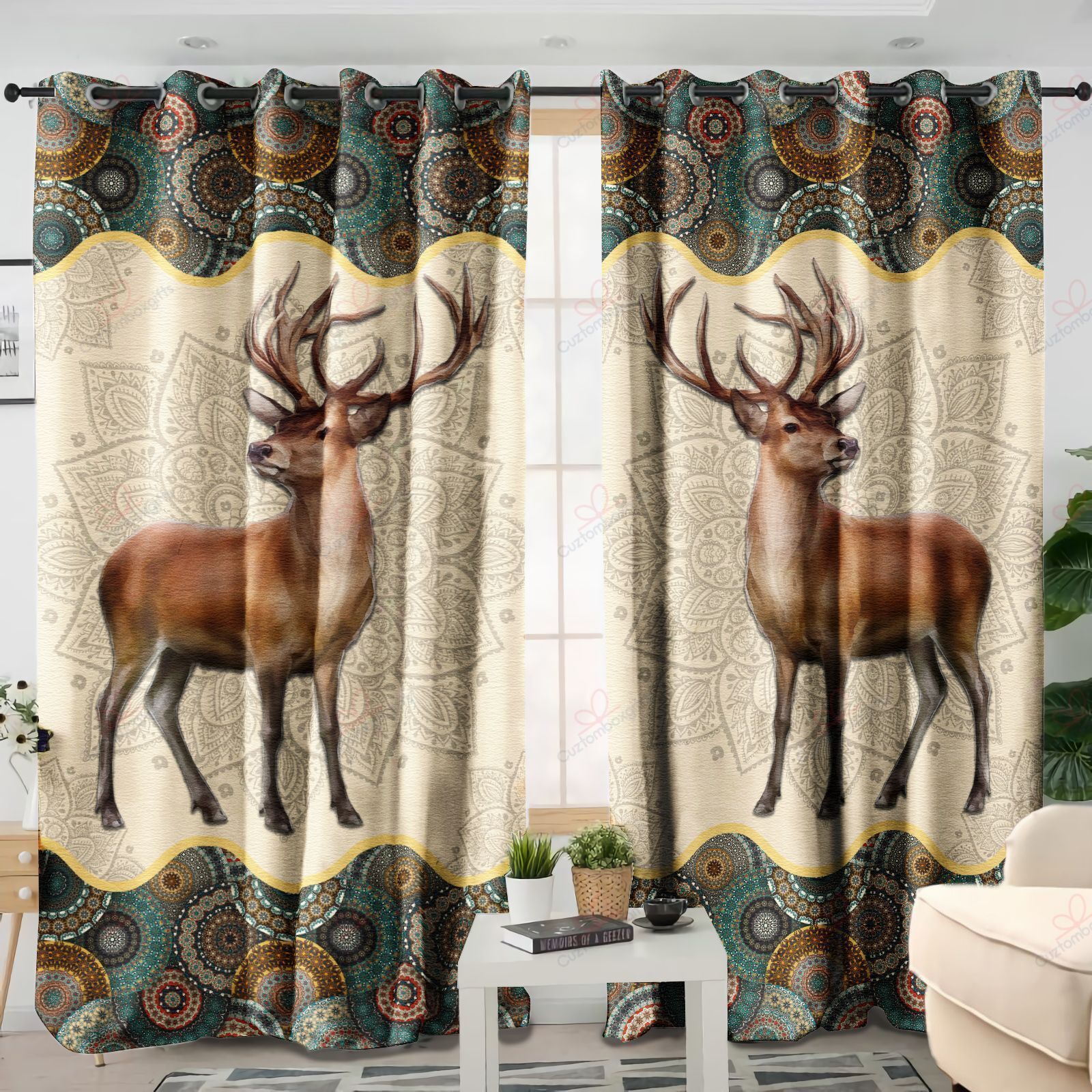 Deer Mandala Printed Window Curtain Home Decor