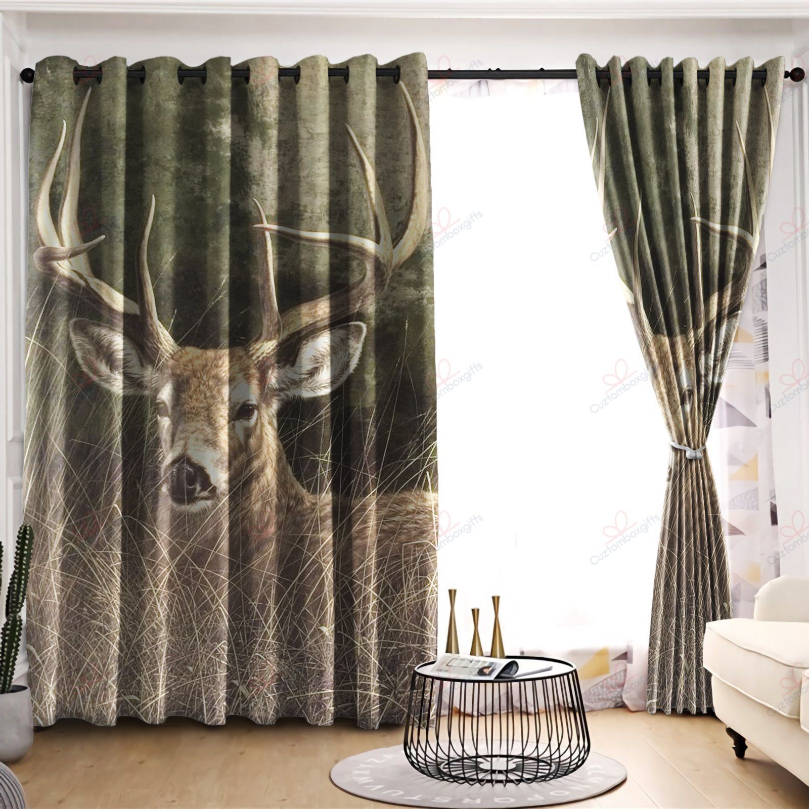 Deer Printed Window Curtains Home Decor