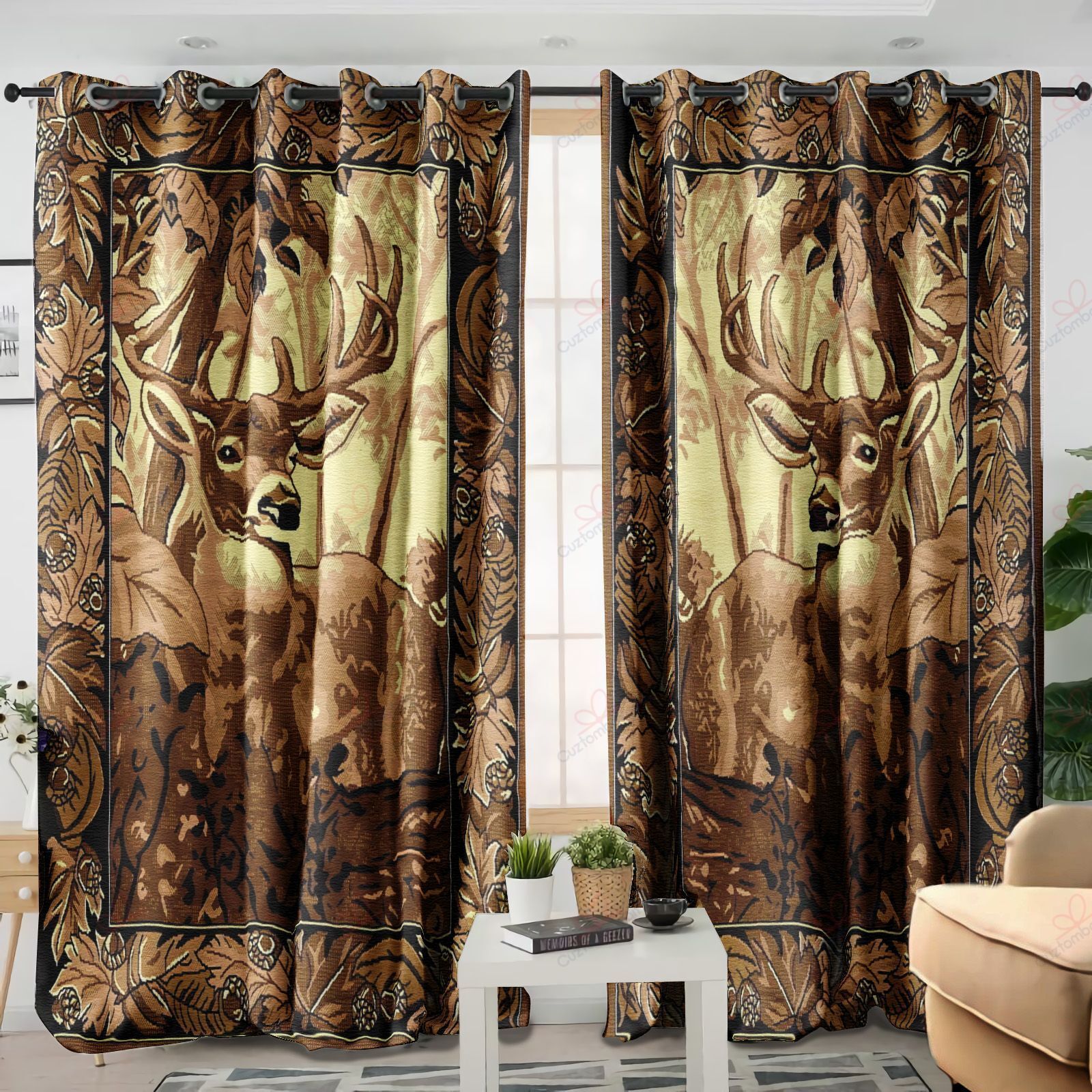 Deer Printed Window Curtains Home Decor