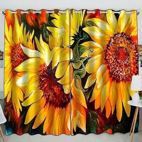 Delighted Sunflowers Printed Window Curtains Home Decor