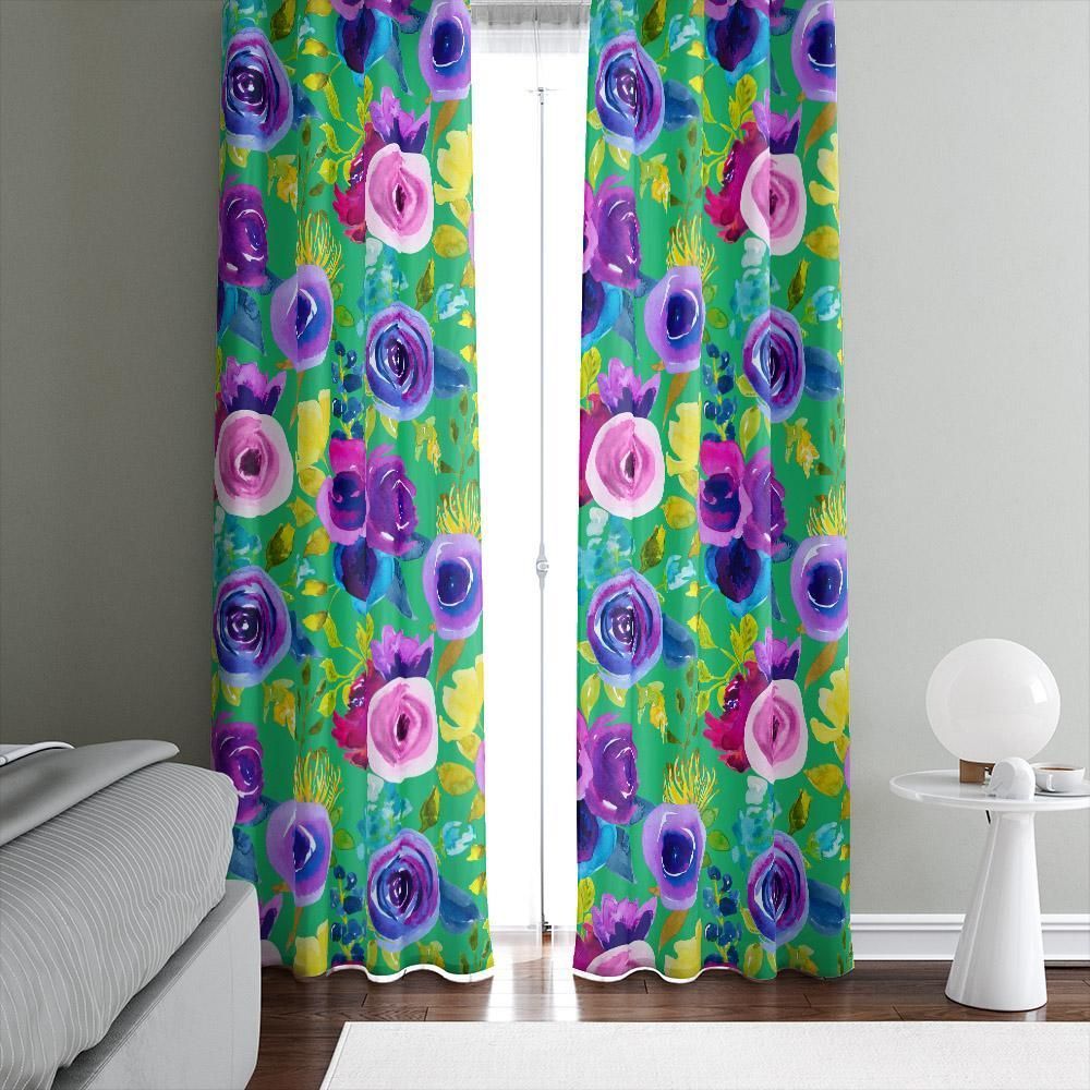 Delightful Keyote Rose Floral Printed Window Curtains Home Decor