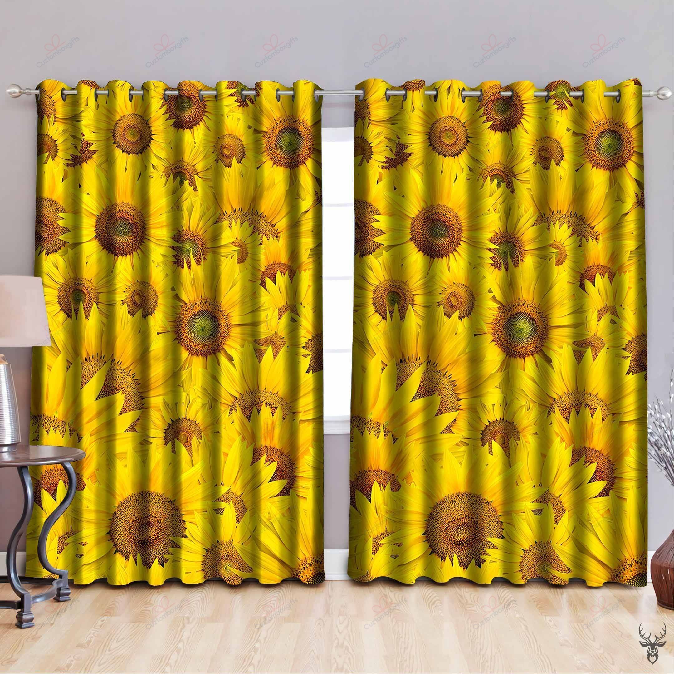 Delightful Sunflower Printed Window Curtains Home Decor