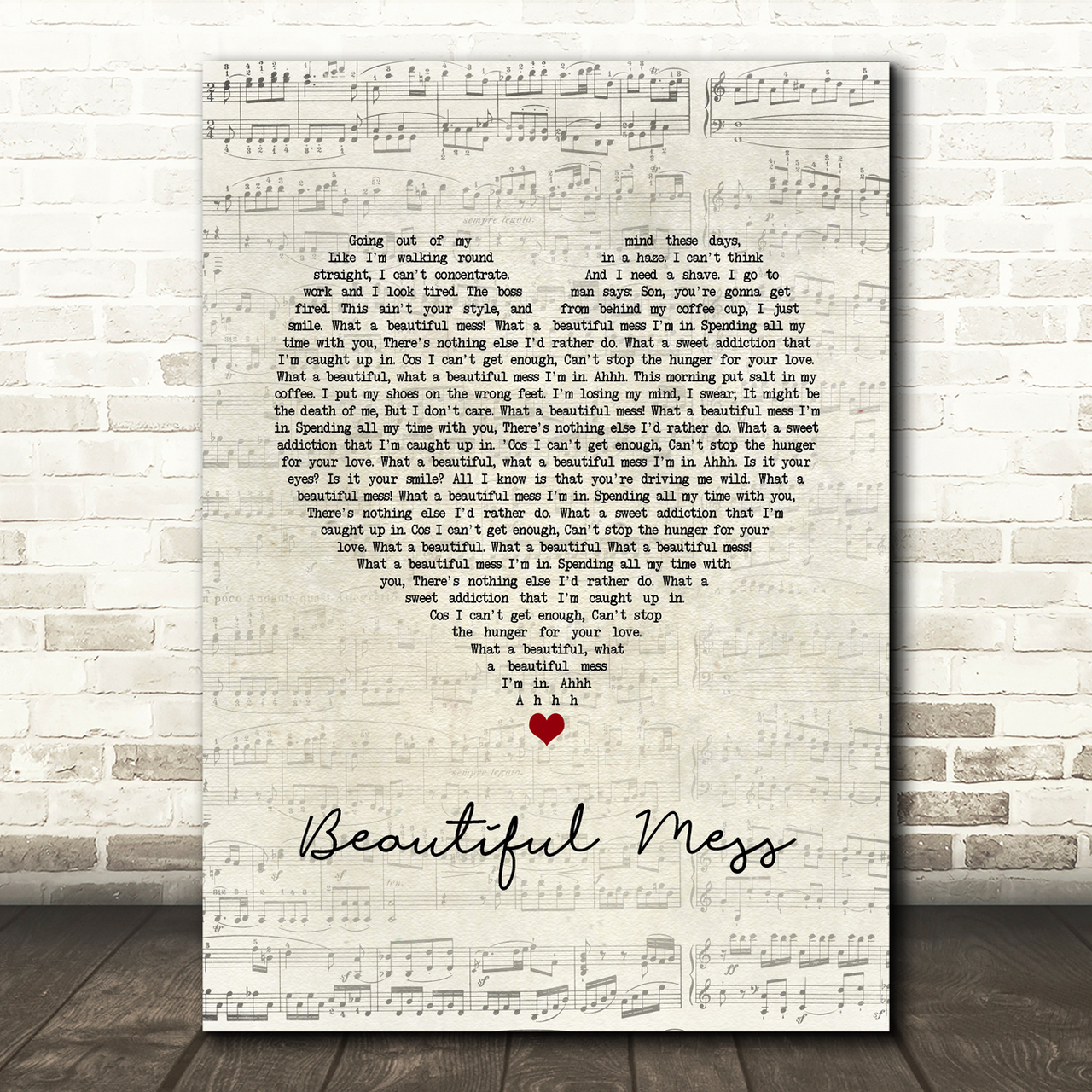 Diamond Rio Beautiful Mess Script Heart Song Lyric Wall Art Print