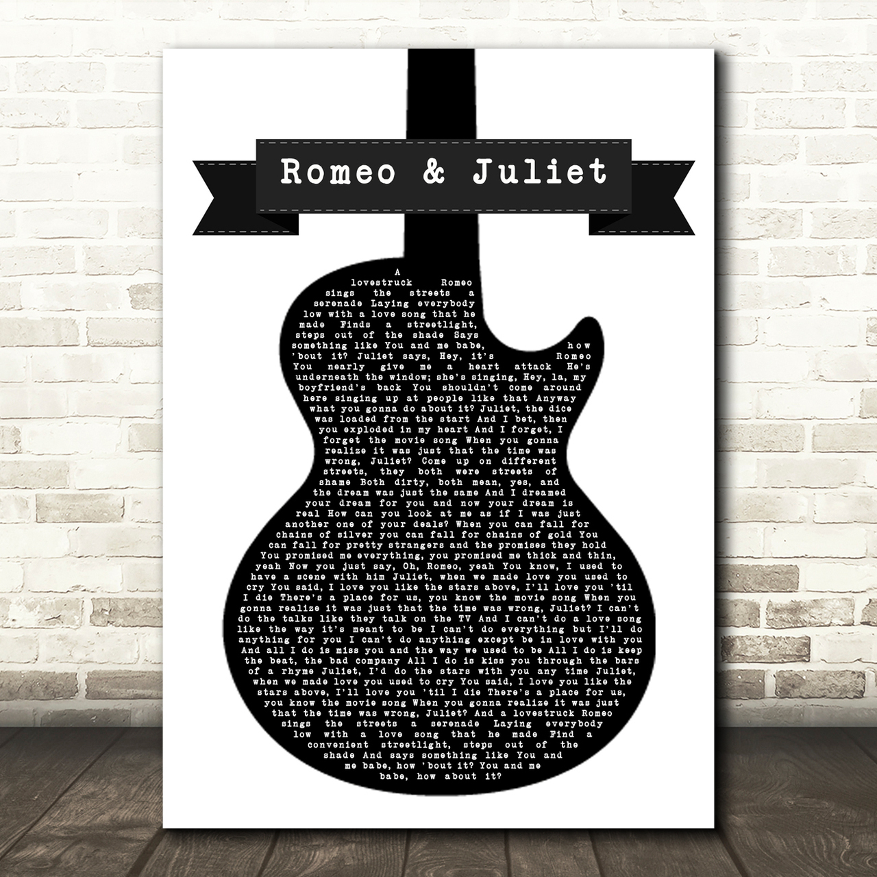 Dire Straits Romeo And Juliet Black & White Guitar Song Lyric Quote Print