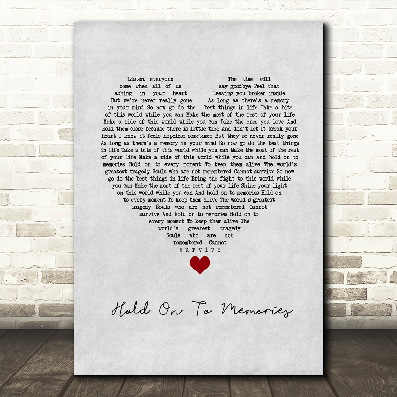 Disturbed Hold On To Memories Grey Heart Song Lyric Print