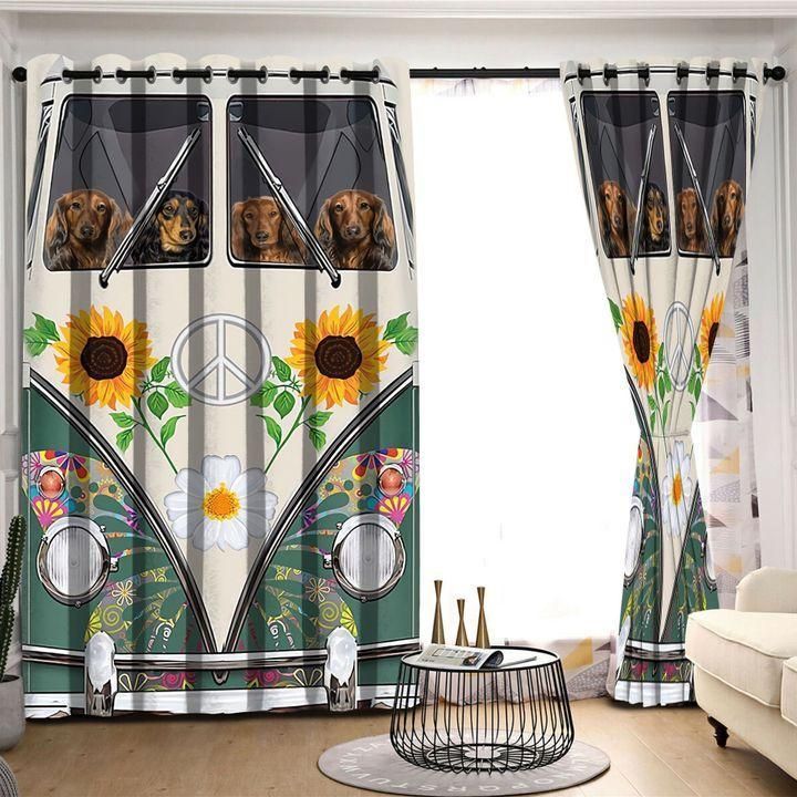 Dog Lovers Peace Symbol Go Camping Sunflower Printed Window Curtain