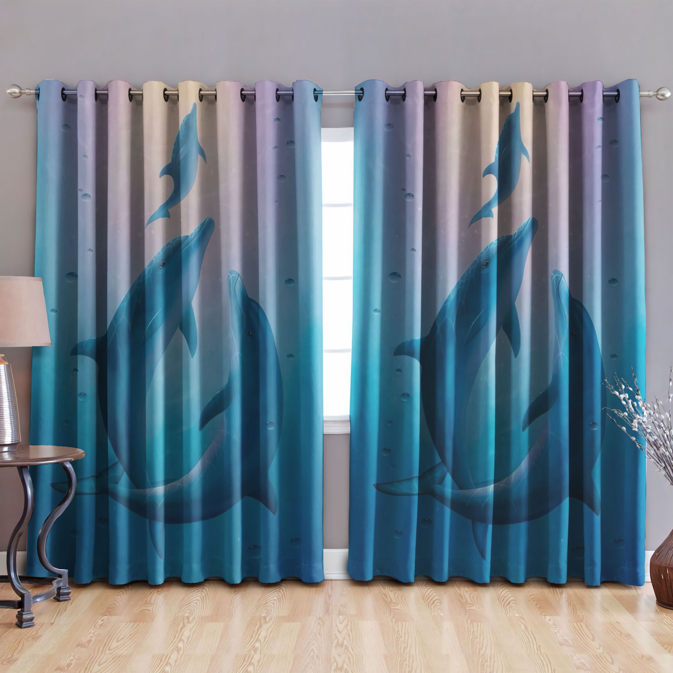 Dolphin Sea Life Printed Window Curtain Home Decor