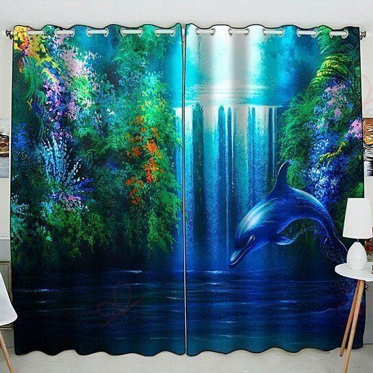 Dolphins Fountain Printed Window Curtain Home Decor