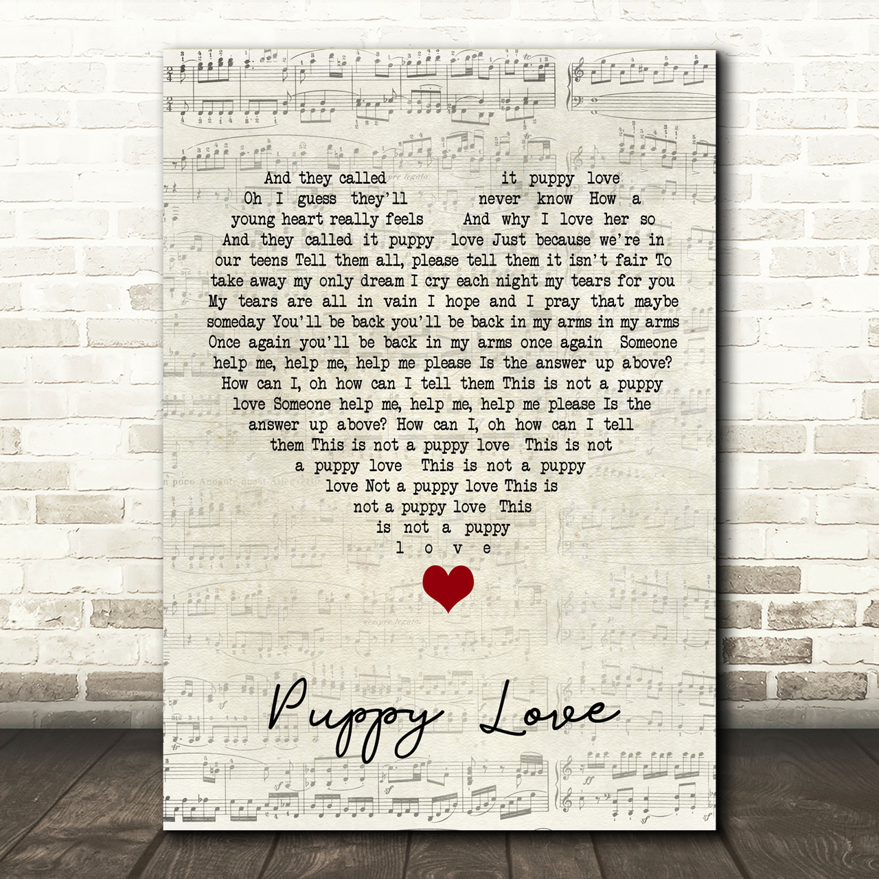Donny Osmond Puppy Love Script Heart Song Lyric Quote Music Poster Print