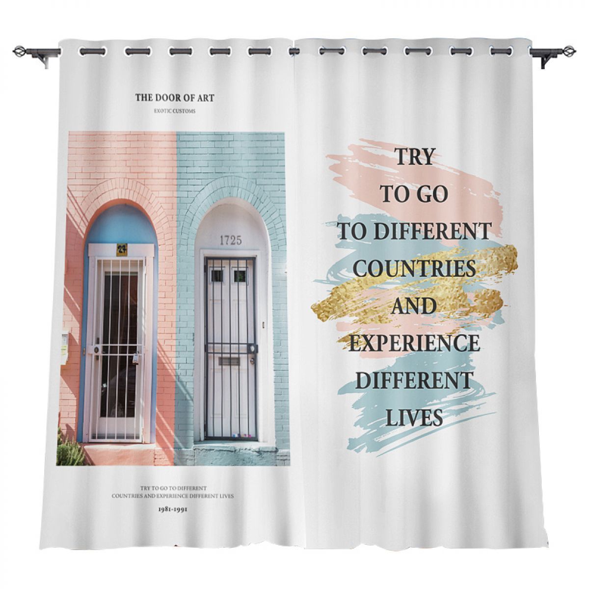 Door Try To Go To Different Countries Printed Window Curtain Home Decor