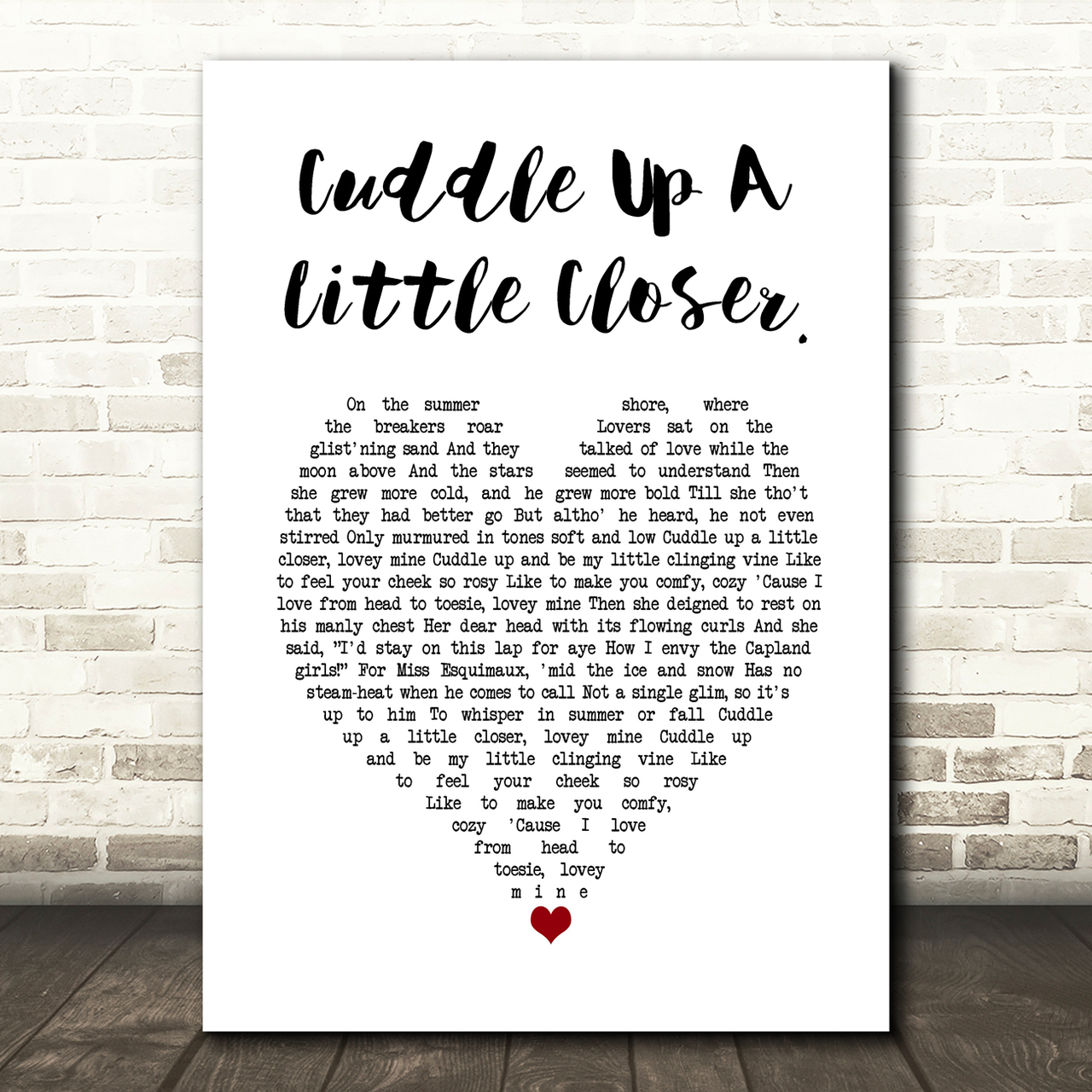 Doris Day Cuddle Up A Little Closer. White Heart Song Lyric Art Print