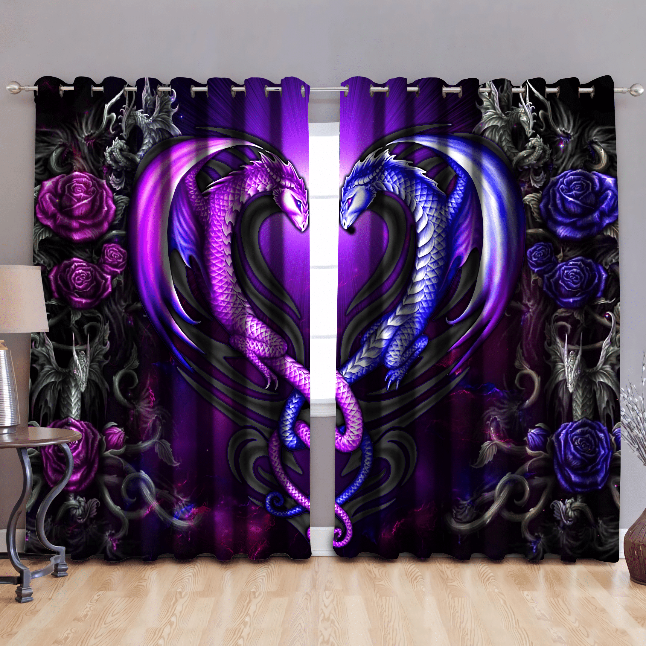 Dragon Couples Thermal Grommet Window Curtains - Dragon Blackout Curtains