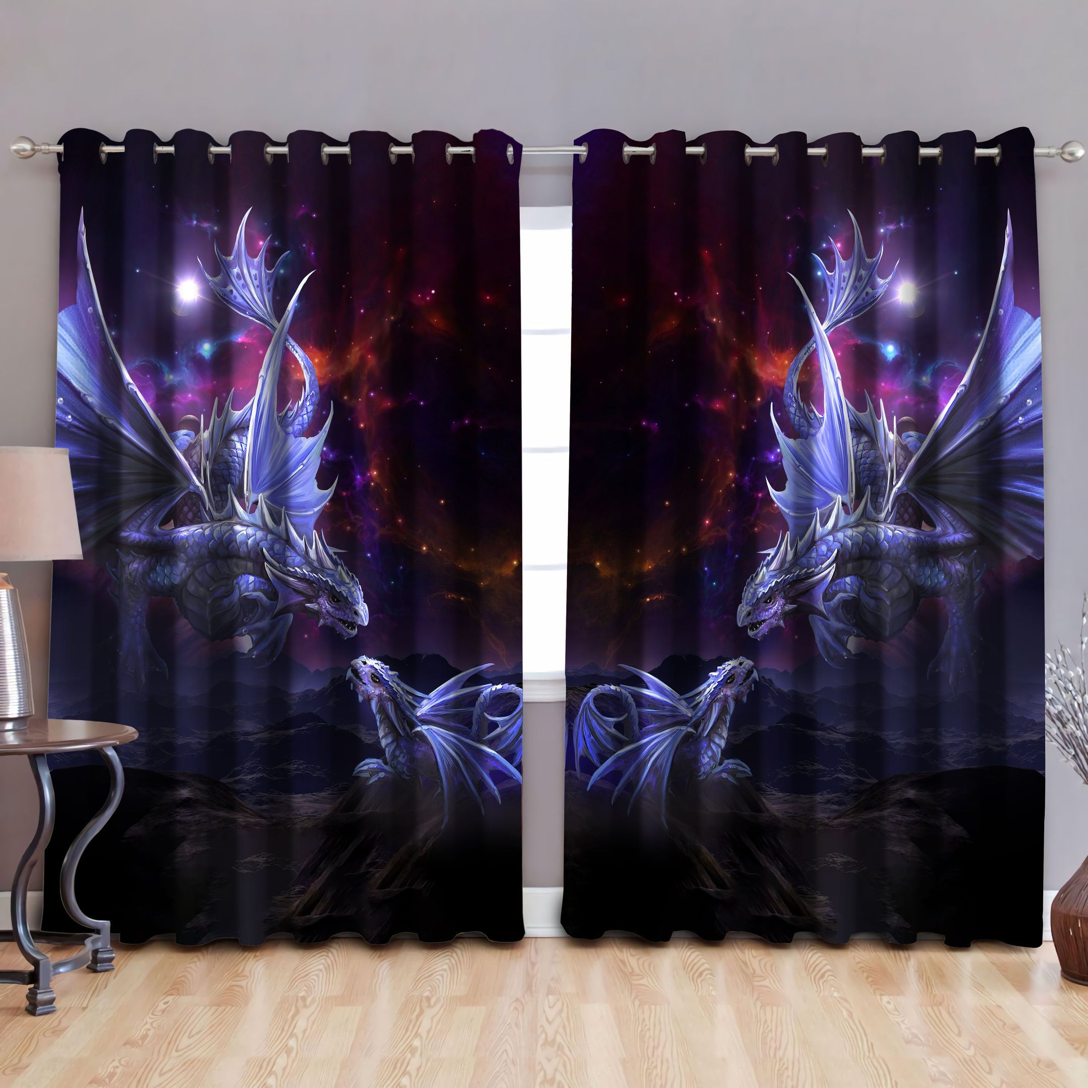 Dragon Mother And Son Art Printed Window Curtain - Dragon Blackout Curtains