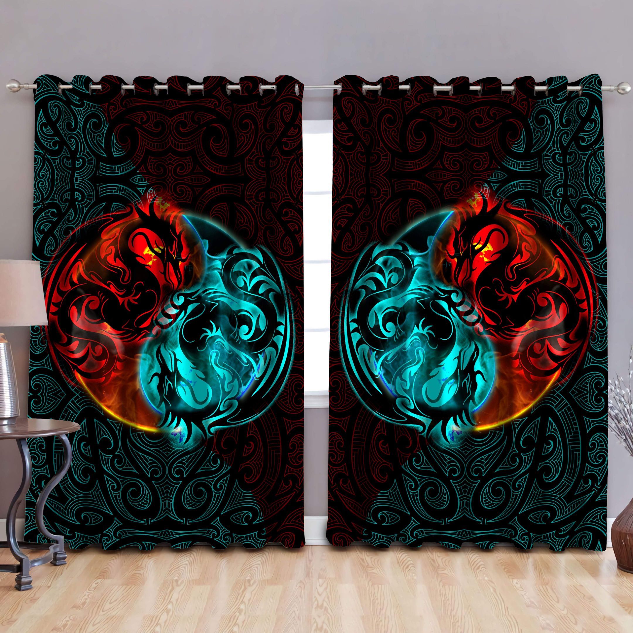 Dragon Yin&yang Art 3d Over Printed Window Curtains Home Decor - Dragon Blackout Curtains