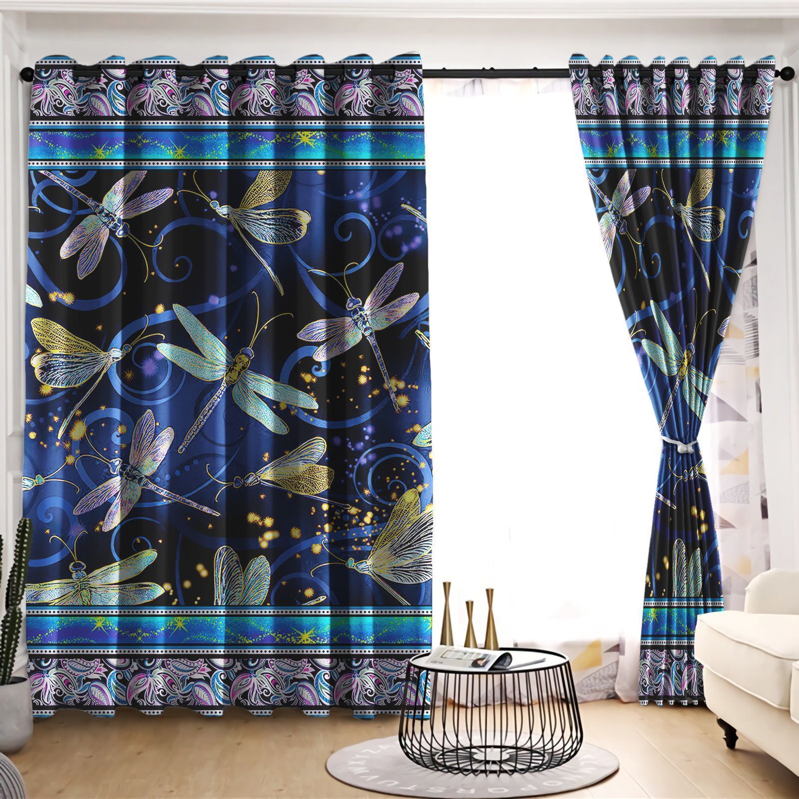 Dragonfly Blue Theme Printed Window Curtains Home Decor