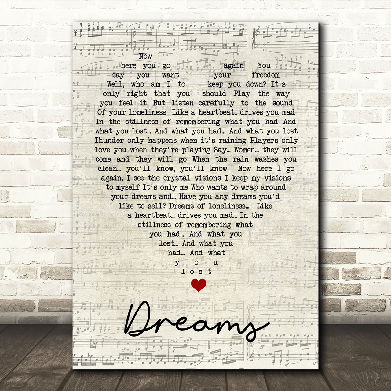 Dreams Fleetwood Mac Script Heart Song Lyric Print